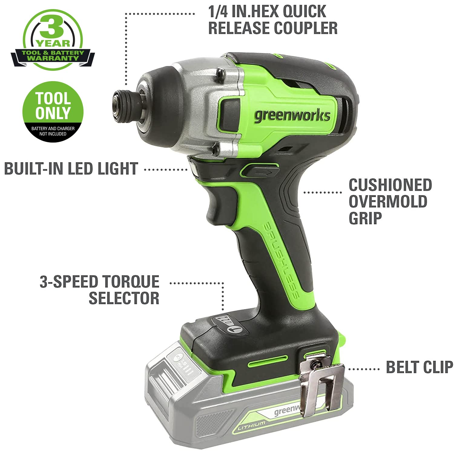 24V Brushless Drill, Impact Driver  Jig Saw Combo Kit  Tool Bag  Greenworks Tools