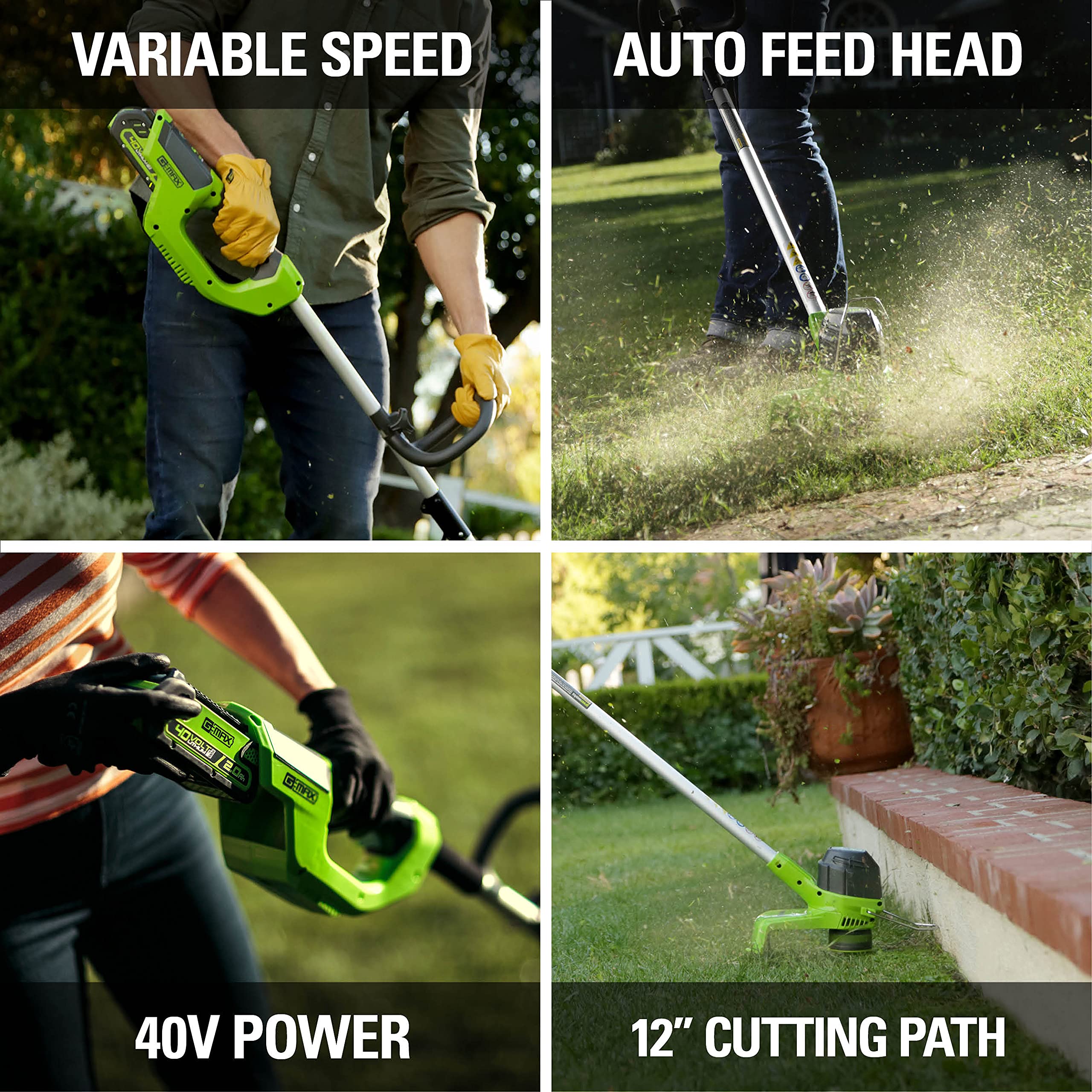 40V 8" Cordless Battery Edger & 12" String Trimmer Combo Kit w 4.0 Ah Battery & Charger