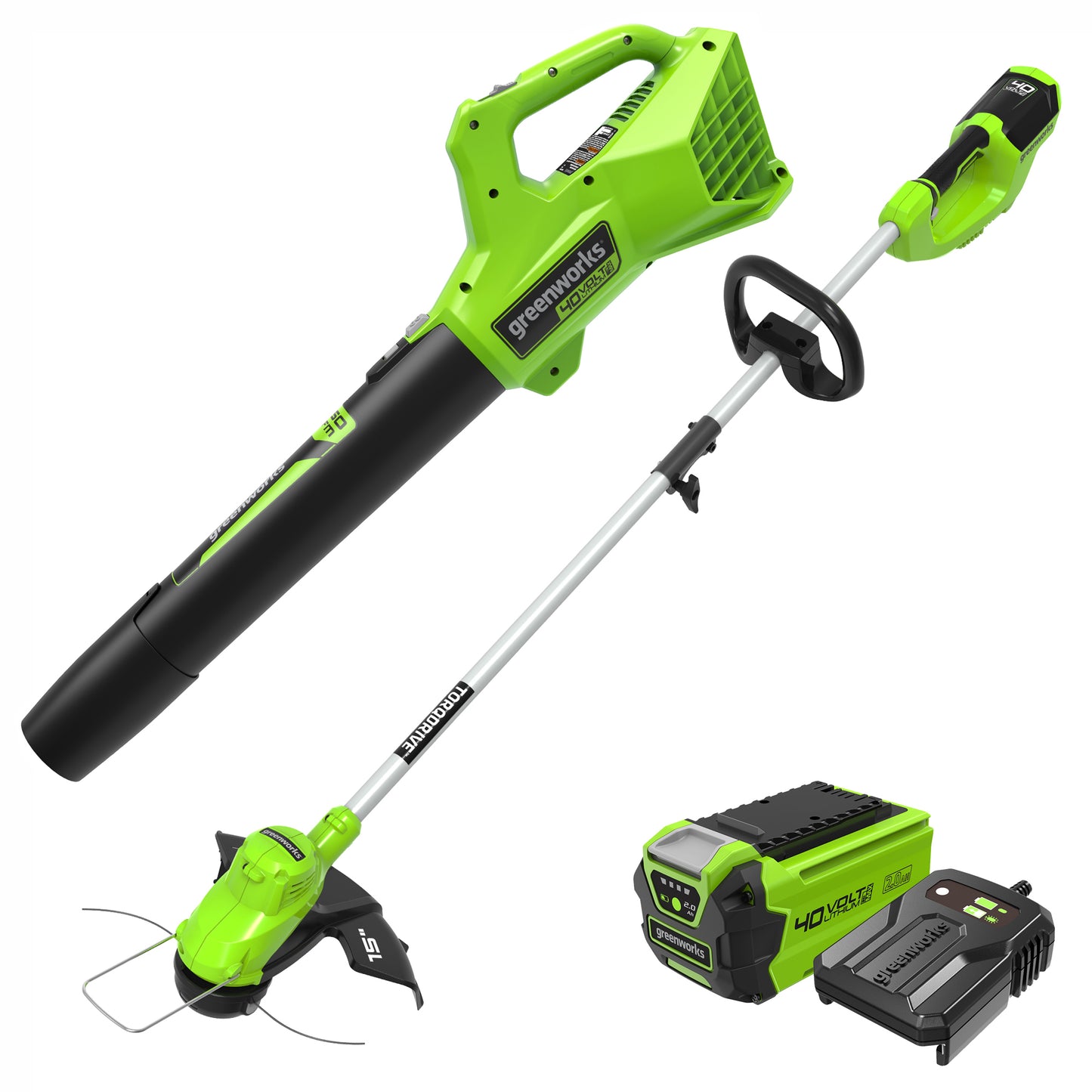 Greenworks 40V 15 Straight Shaft String Trimmer with 2.5 Ah Battery and Charger, 2111802