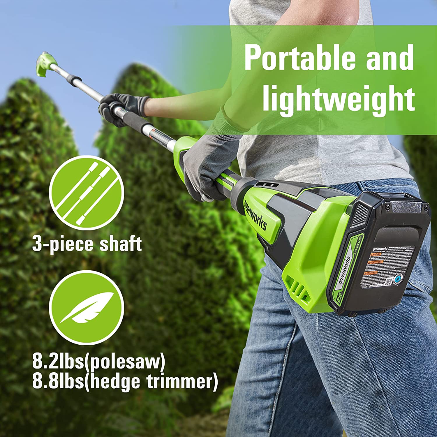 24V 8" Cordless Battery Polesaw & Pole Hedge Trimmer Combo Kit w/ 2Ah USB Battery and Charger