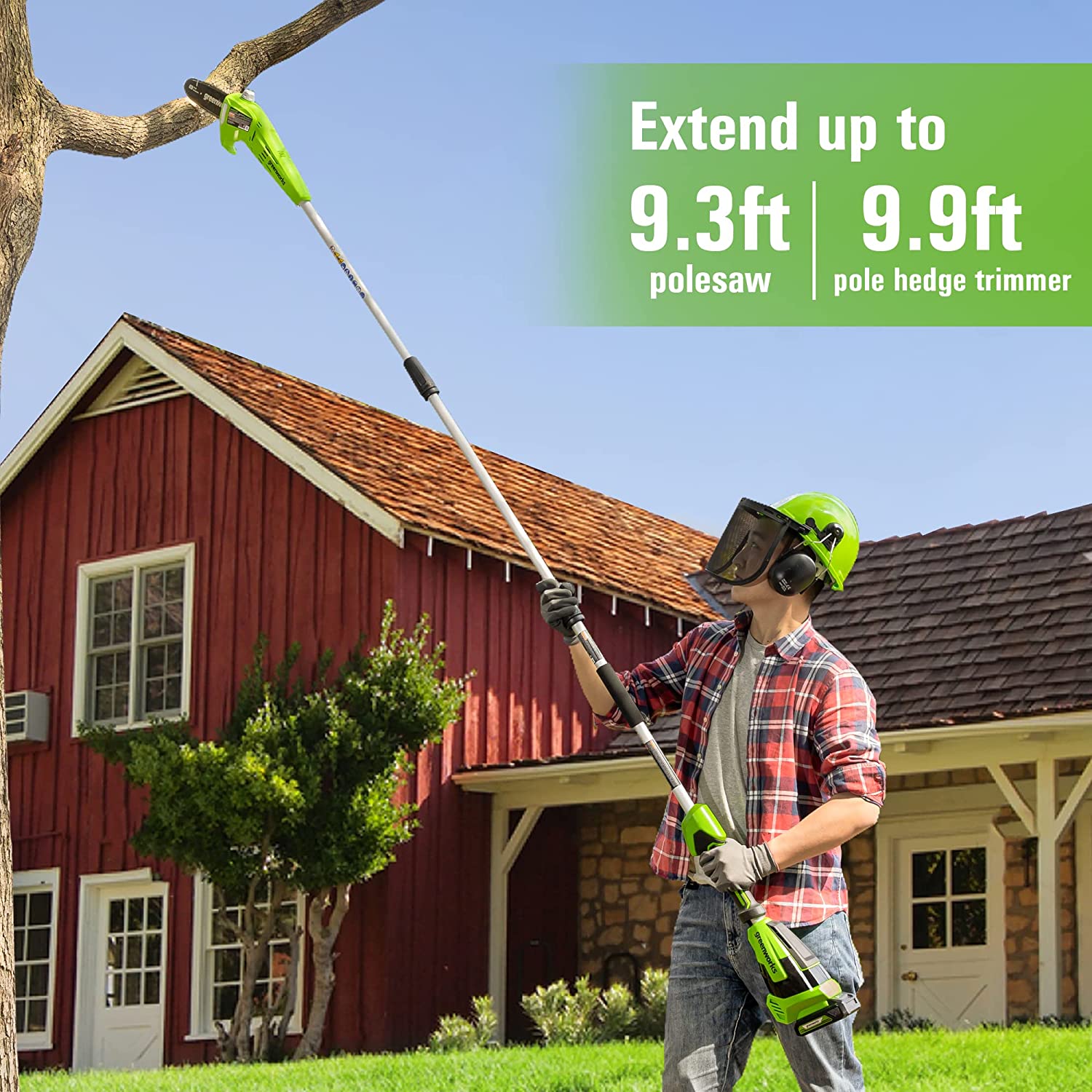 24V 8" Cordless Battery Polesaw & Pole Hedge Trimmer Combo Kit w/ 2Ah USB Battery and Charger