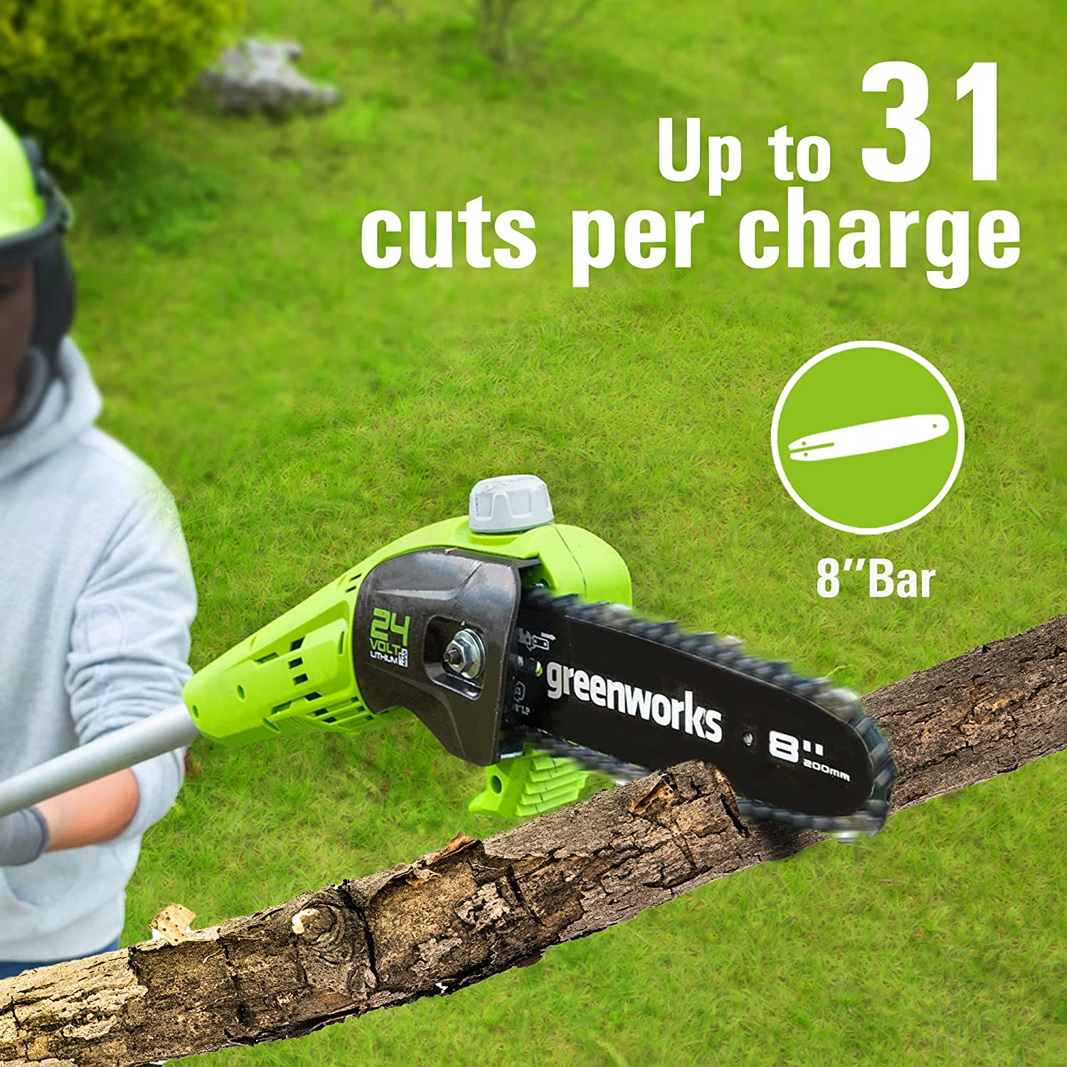 24V 8" Cordless Battery Polesaw & Pole Hedge Trimmer Combo Kit w/ 2Ah USB Battery and Charger