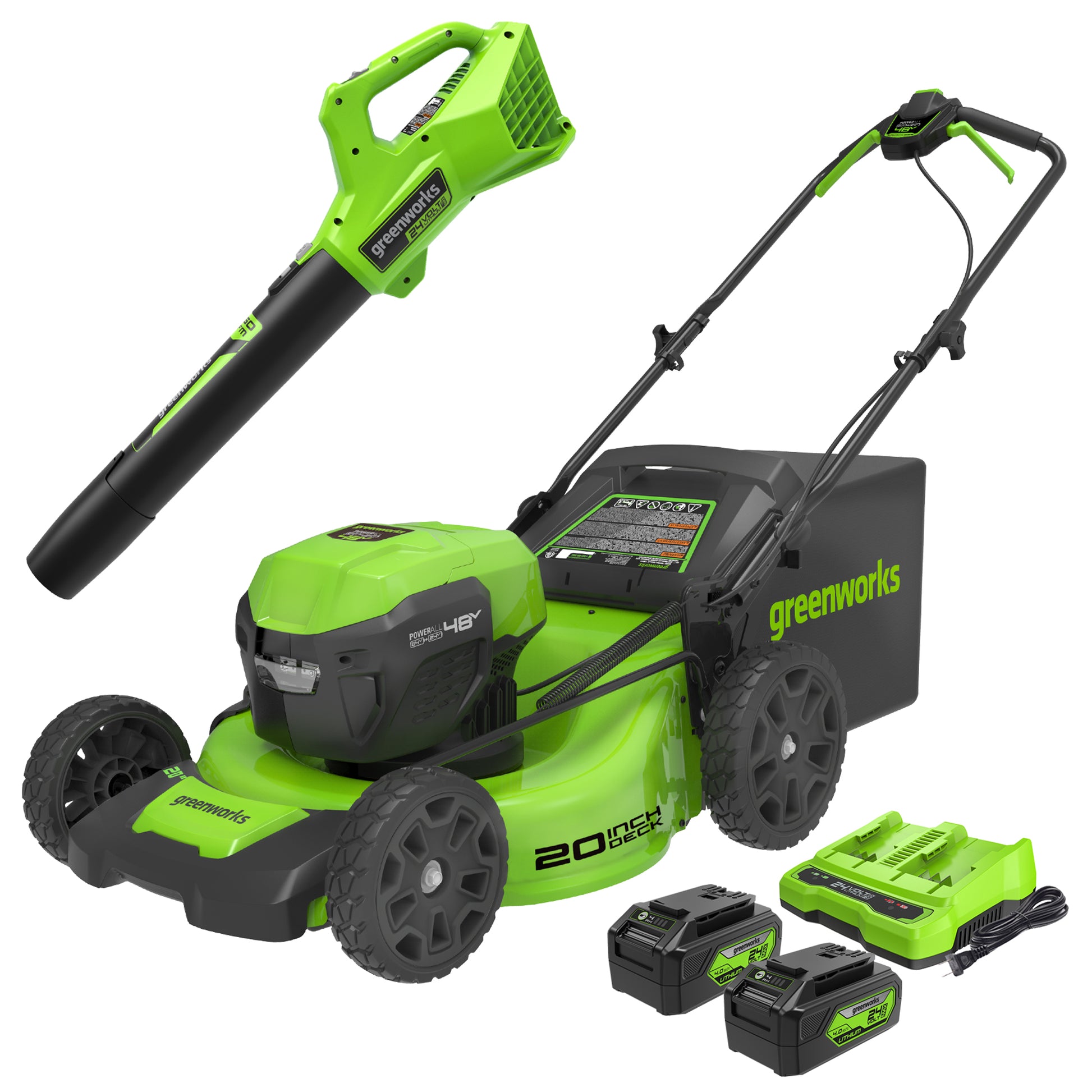 Greenworks 48V (2x24V) 20 in. Brushless Push Lawn Mower with (2) 4.0 Ah Batteries & Charger