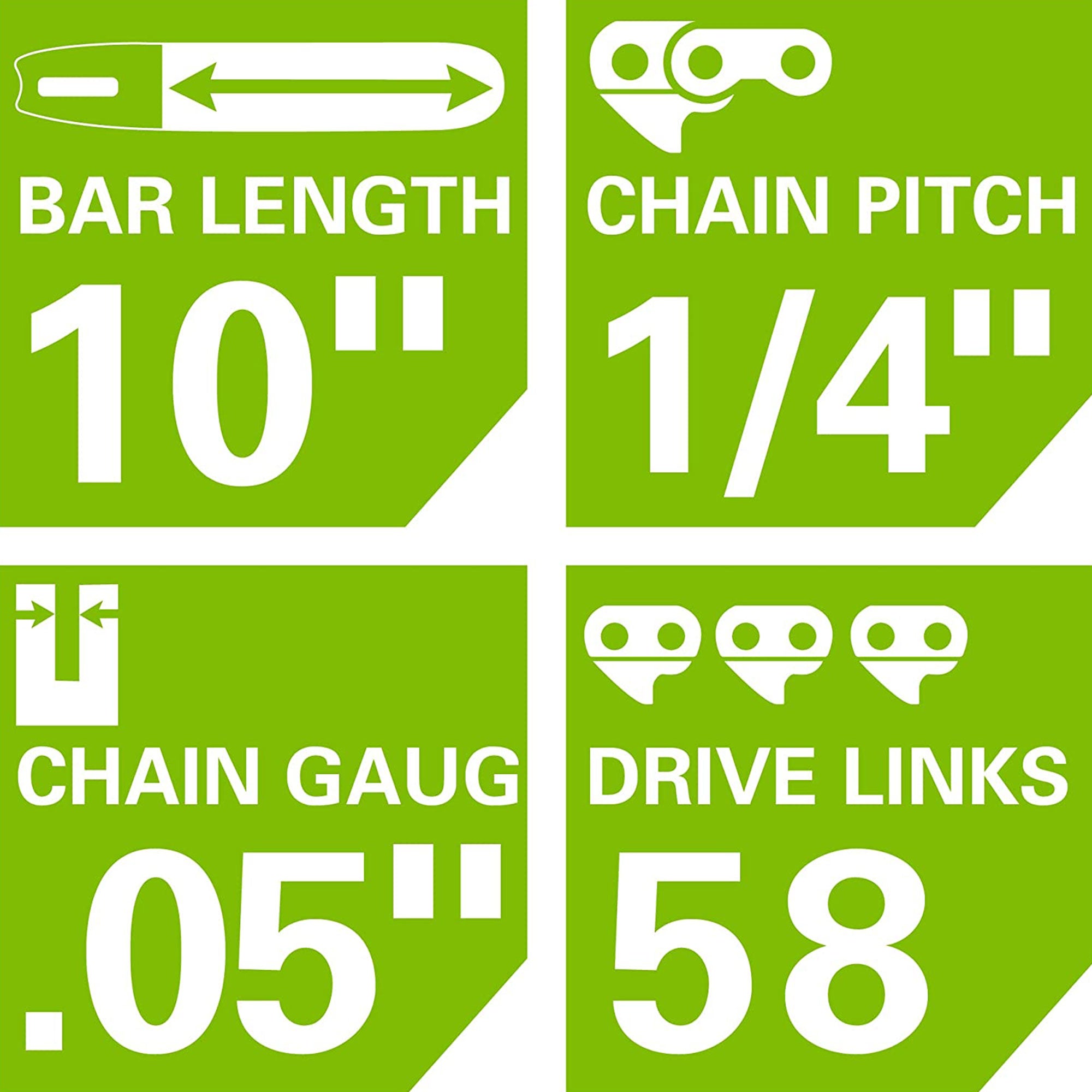 10" Pole Saw Chain w/ 1/4" Pitch,  .050" Chain Gauge & 58 DL