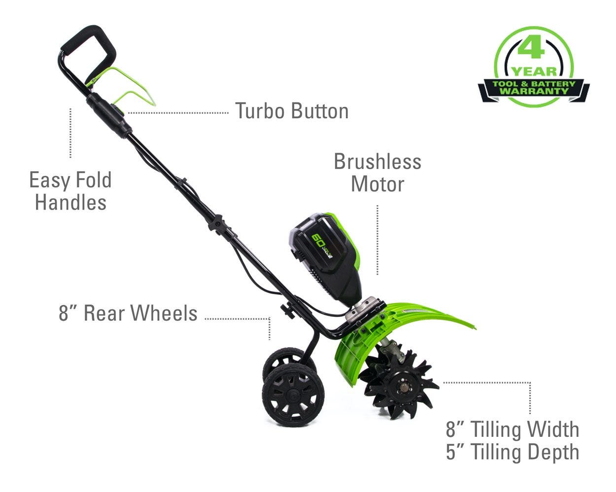 Pro 60V 8" Brushless Cordless Cultivator / Tiller (Tool Only)