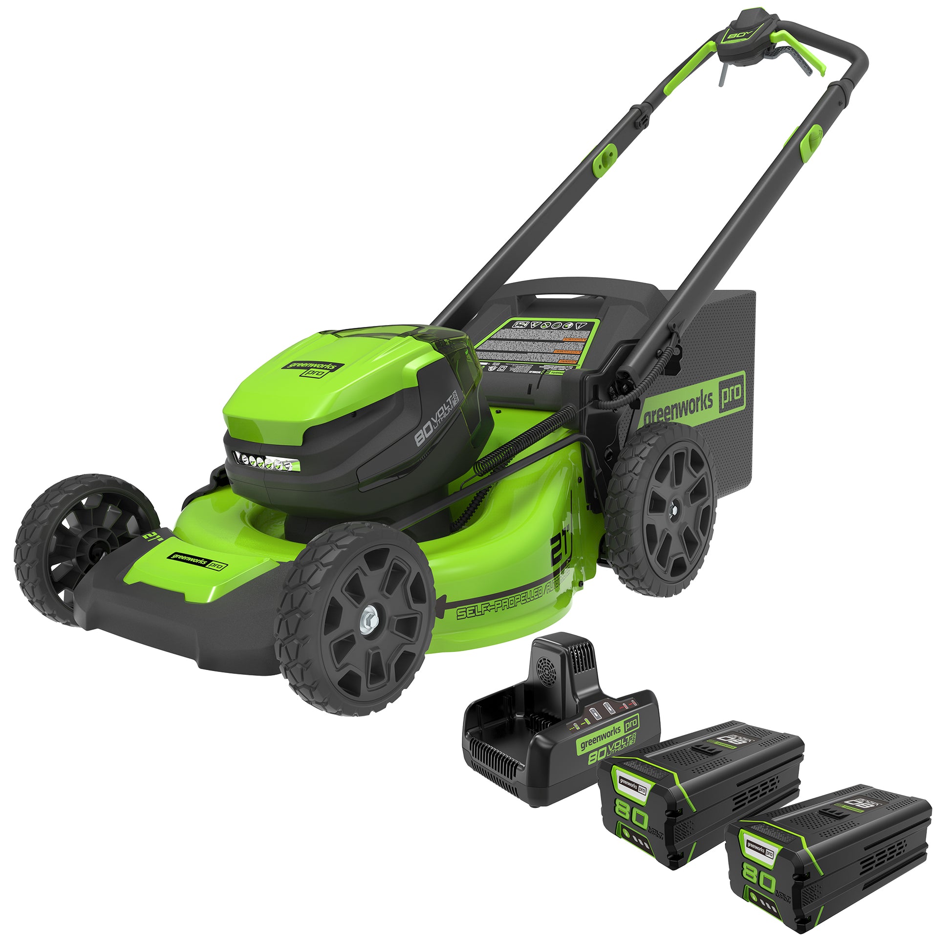 Greenworks - 80V 21 Cordless Self-Propelled Lawn Mower with (2) 4.0 Ah Batteries and Dual-Port Charger - Green