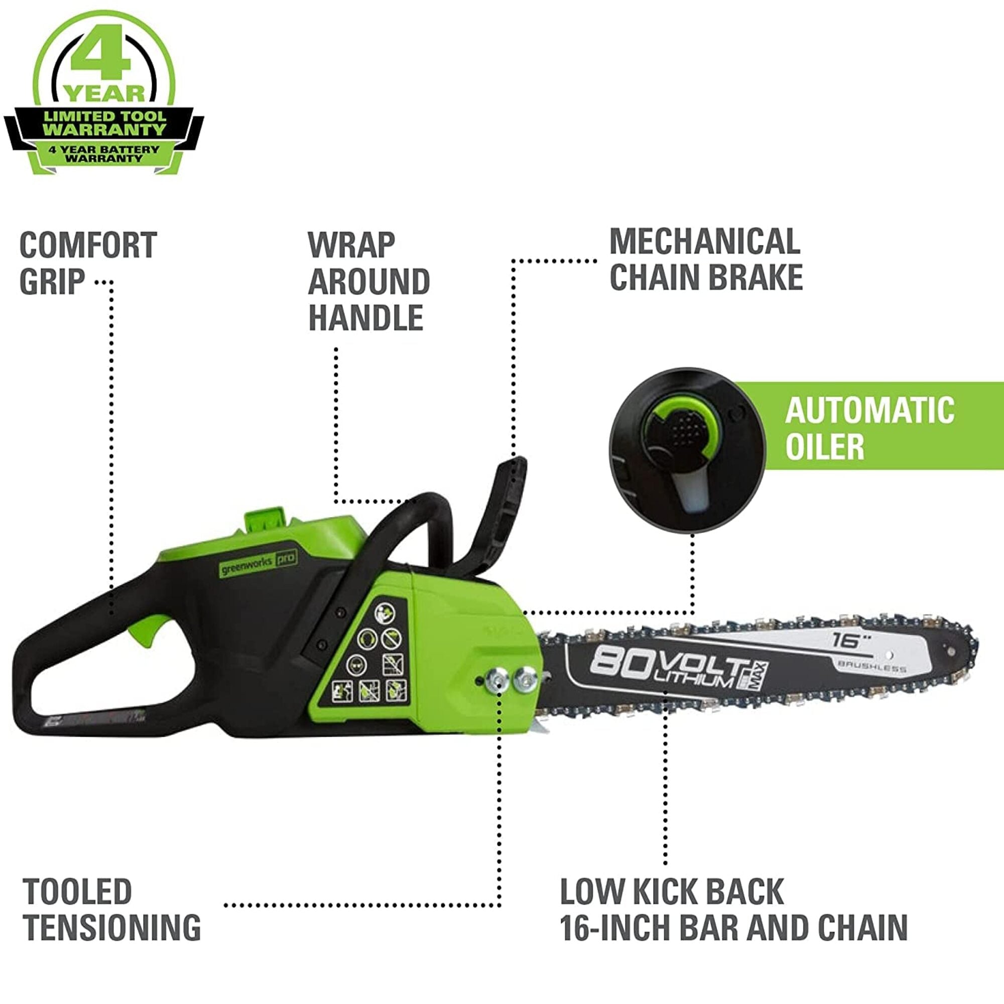 80V 16" Cordless Battery Chainsaw (Tool Only)