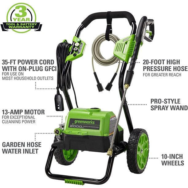 2000 PSI 1.1 GPM Cold Water Electric Pressure Washer (Black Frame)